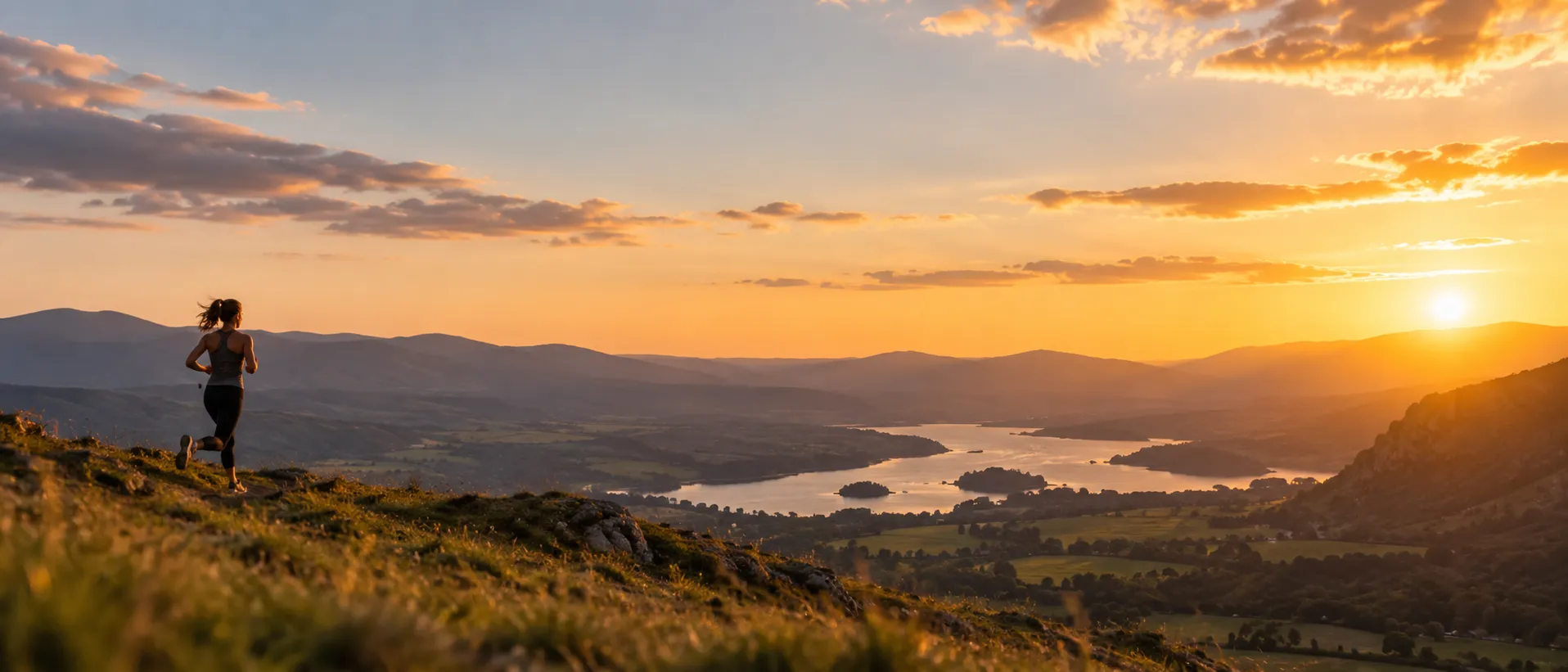 A runner on a hilltop at sunset